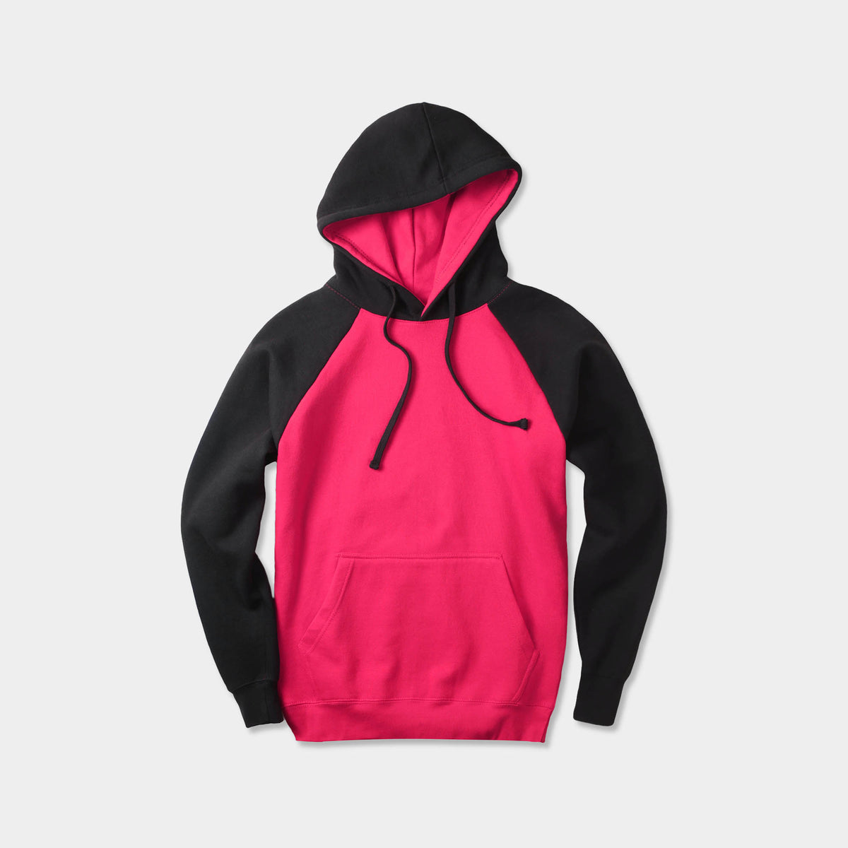 Men’s Raglan Pullover Hoodie in pullover hoodie_mens pullover hoodie_pullover sweatshirt_champion pullover hoodie_pullover adidas_hooded pullover_Fuchsia/Black - Hat and Beyond hoo