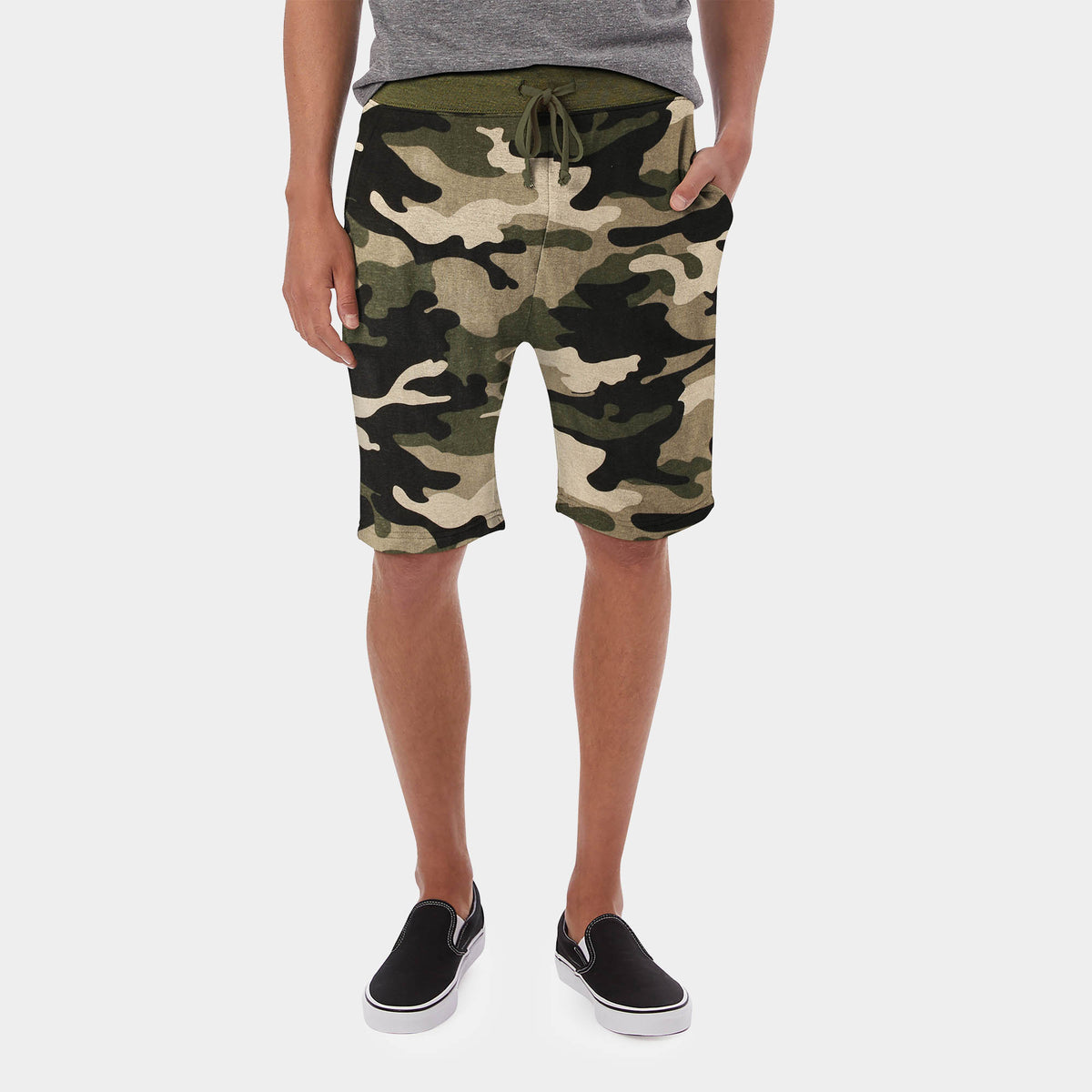 Men’s Fleece Sweat Shorts in boys fleece shorts_hollister fleece shorts_mens fleece shorts cheap_chino shorts_sweat shorts_mens running shorts_sports shorts_cotton shorts_Green Cam