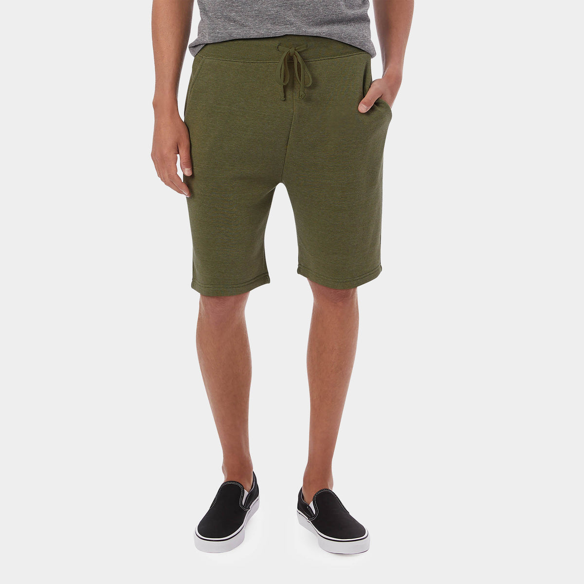 Men’s Fleece Sweat Shorts in boys fleece shorts_hollister fleece shorts_mens fleece shorts cheap_chino shorts_sweat shorts_mens running shorts_sports shorts_cotton shorts_Olive - H