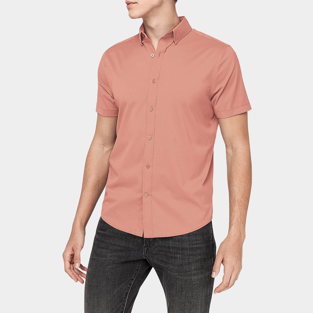 Men’s Short Sleeve Stretch Dress Shirt in stretch dress shirt_stretch shirts_t shirt stretch_stretch cotton shirt_mens stretch shirts_slim fit stretch_mens stretch dress shirts_Lig