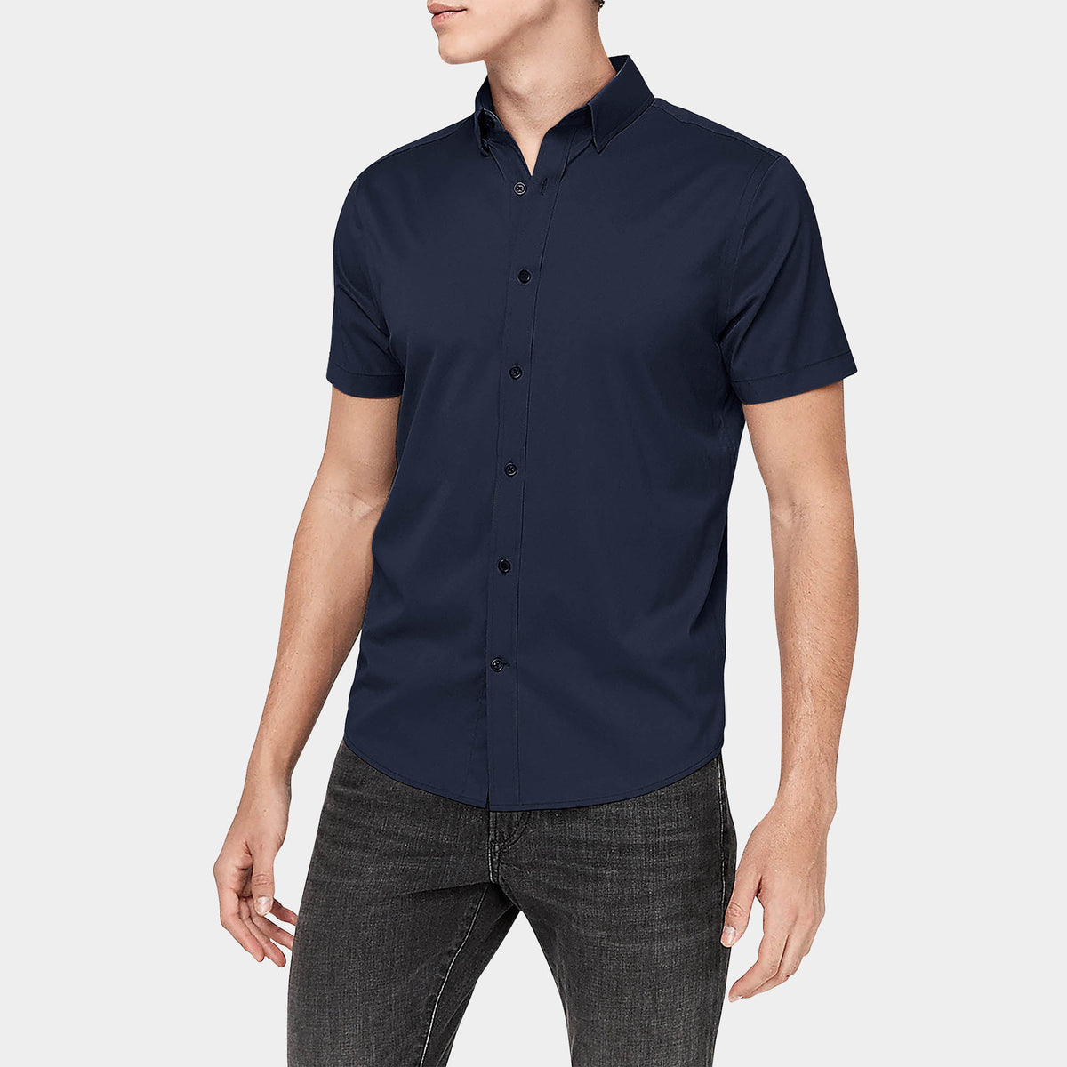 Men’s Short Sleeve Stretch Dress Shirt in stretch dress shirt_stretch shirts_t shirt stretch_stretch cotton shirt_mens stretch shirts_slim fit stretch_mens stretch dress shirts_Nav