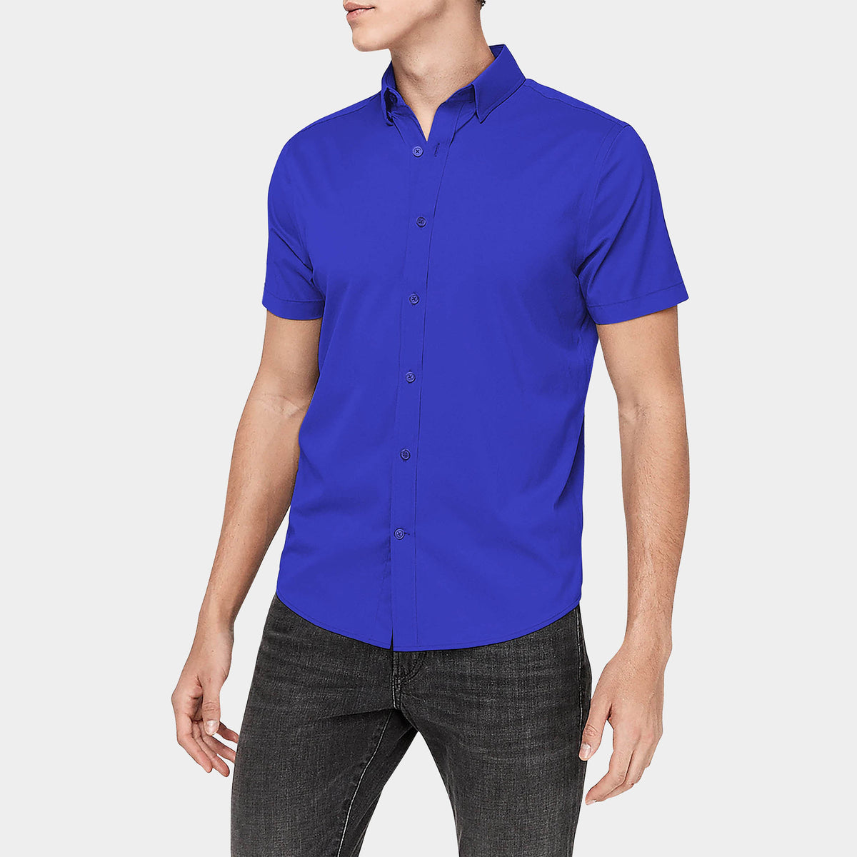 Men’s Short Sleeve Stretch Dress Shirt in stretch dress shirt_stretch shirts_t shirt stretch_stretch cotton shirt_mens stretch shirts_slim fit stretch_mens stretch dress shirts_Roy