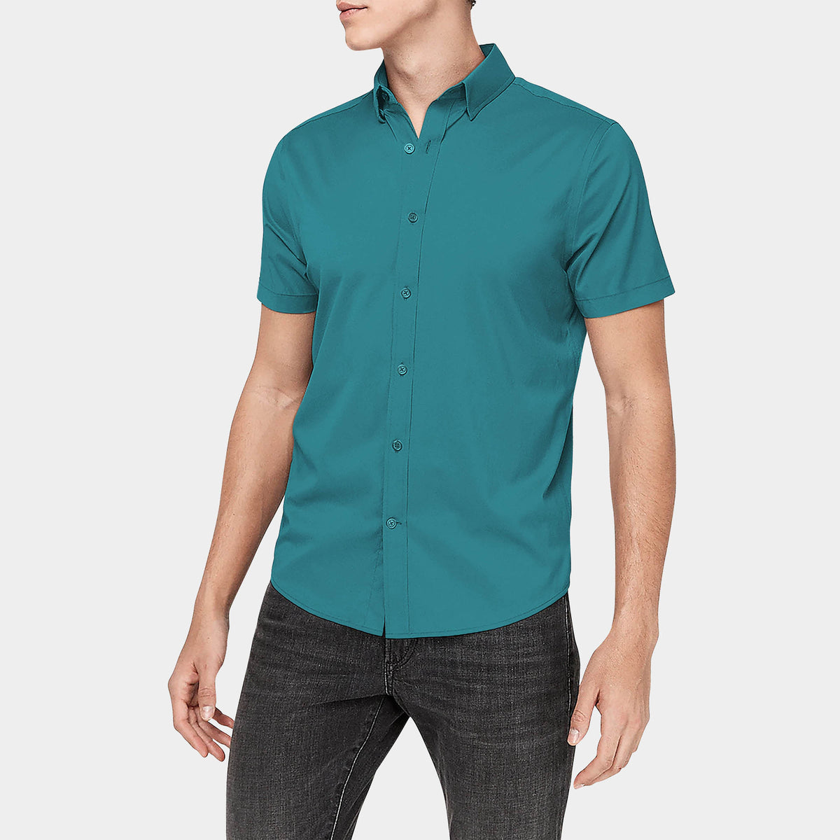 Men’s Short Sleeve Stretch Dress Shirt in stretch dress shirt_stretch shirts_t shirt stretch_stretch cotton shirt_mens stretch shirts_slim fit stretch_mens stretch dress shirts_Tea