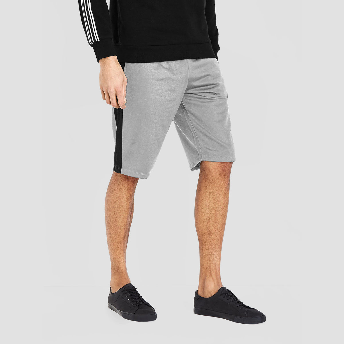 Men’s Stripe Track Shorts in track shorts_track shorts mens_hind running shorts_boys track shorts_gucci shorts_gucci shorts mens_gucci shorts cheap_Gray/Black - Hat and Beyond casu