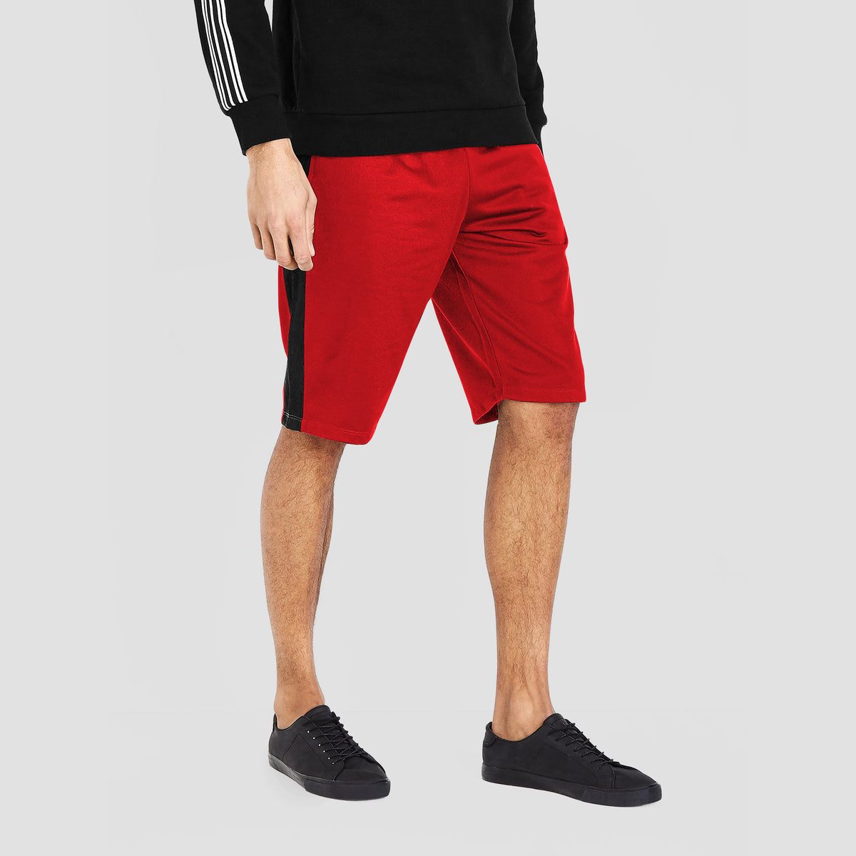 Men’s Stripe Track Shorts in track shorts_track shorts mens_hind running shorts_boys track shorts_gucci shorts_gucci shorts mens_gucci shorts cheap_Red/Black - Hat and Beyond casua
