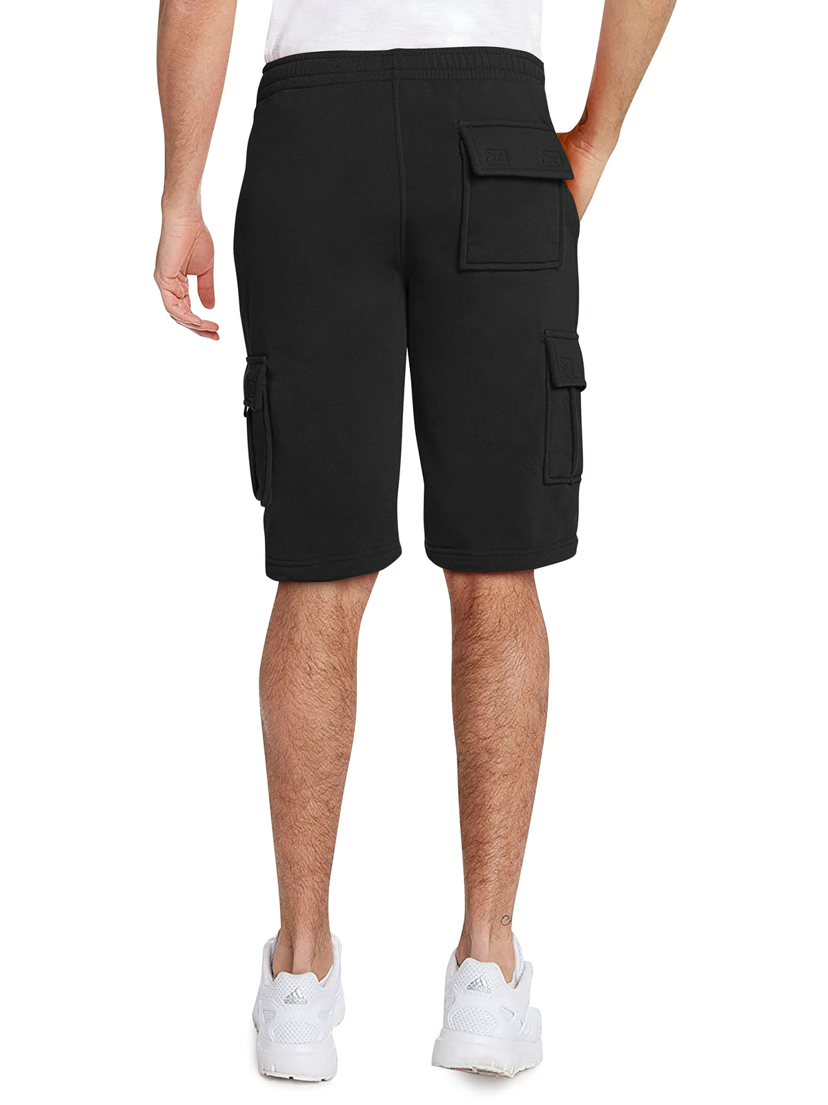 Men’s Premium Fleece Cargo Sweat Shorts Loose Fit in Black - Hat and Beyond casual shorts
