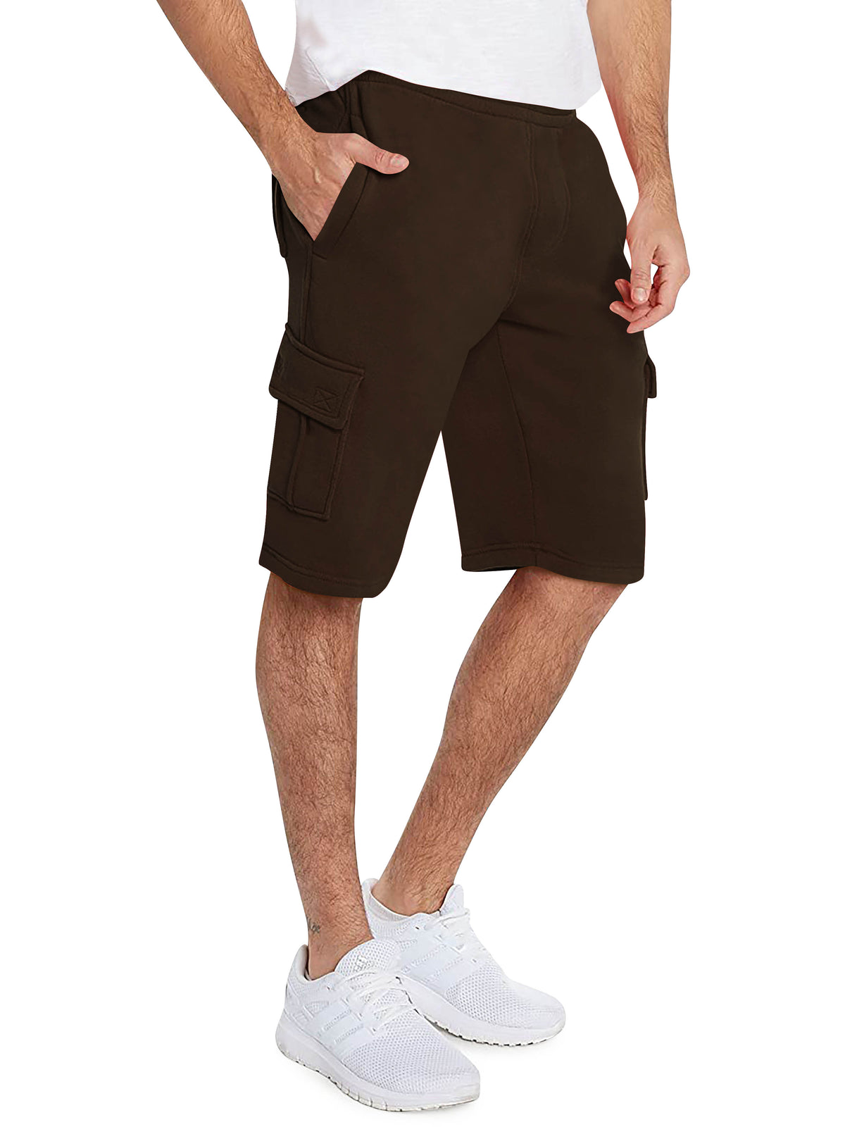 Men’s Premium Fleece Cargo Sweat Shorts Loose Fit in Brown - Hat and Beyond casual shorts