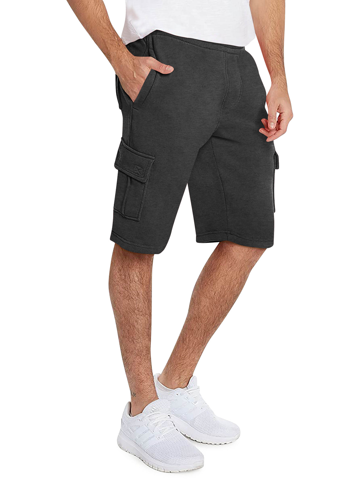 Men’s Premium Fleece Cargo Sweat Shorts Loose Fit in Charcoal - Hat and Beyond casual shorts