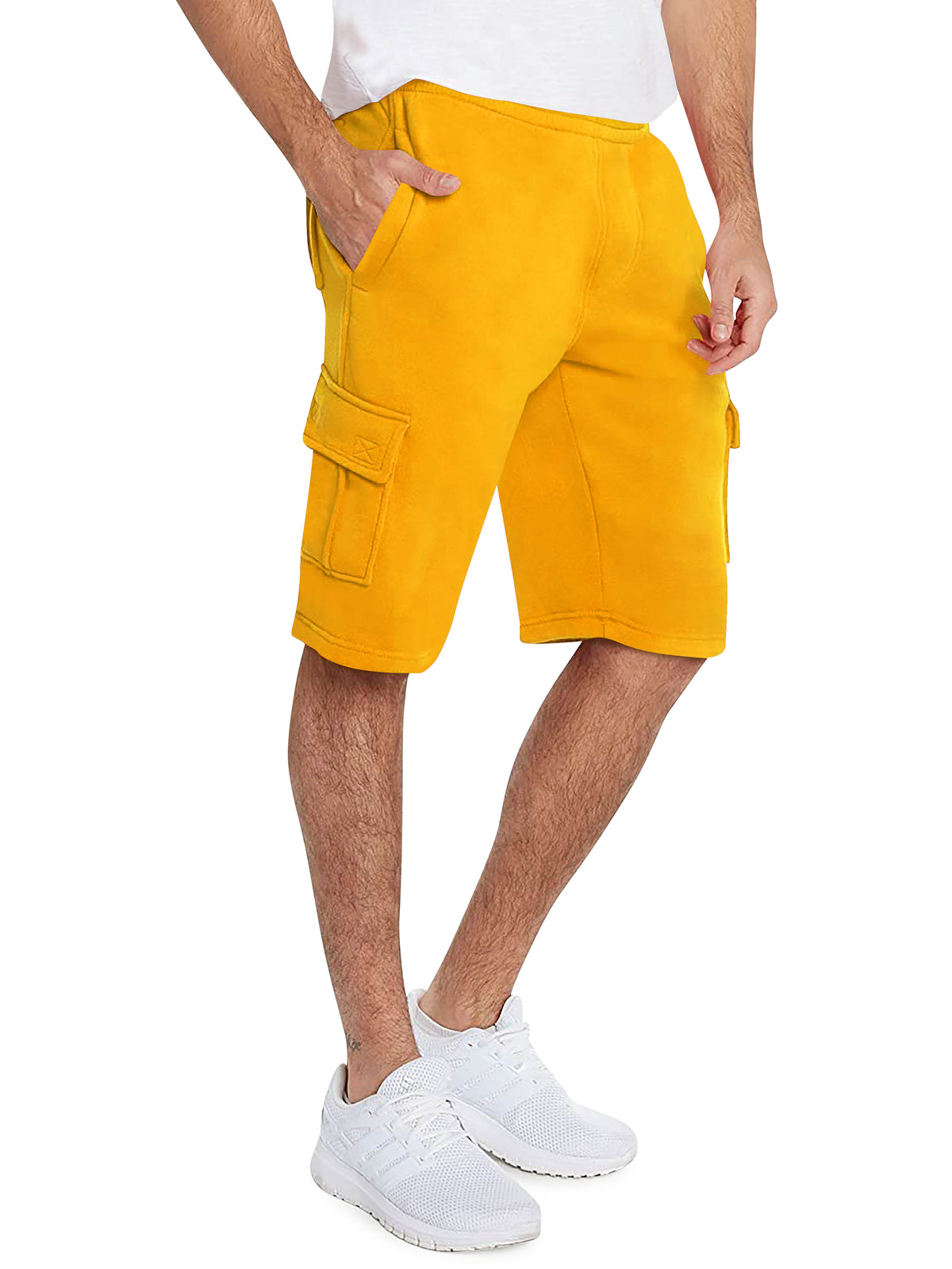 Men’s Premium Fleece Cargo Sweat Shorts Loose Fit in Gold - Hat and Beyond casual shorts