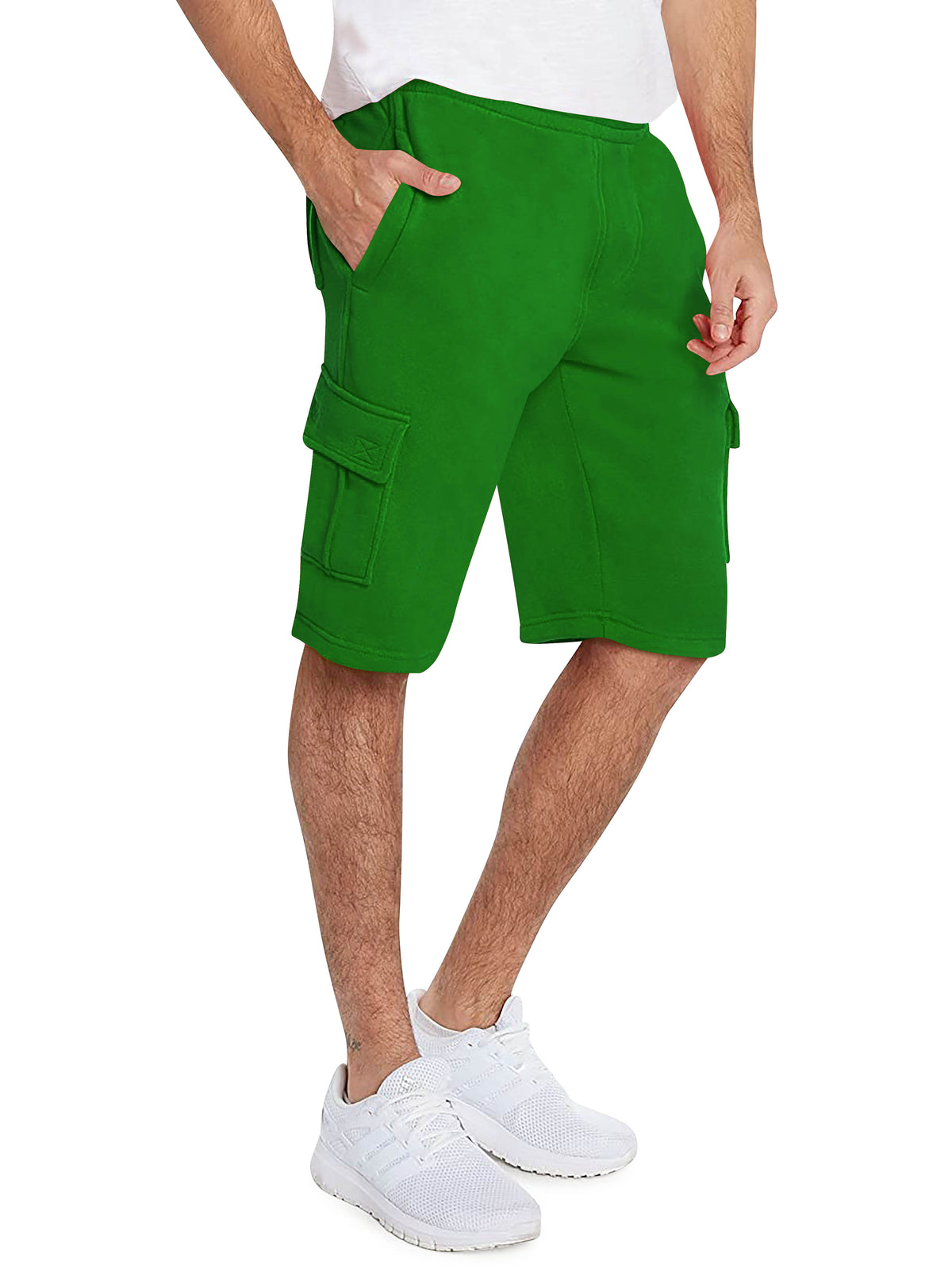 Men’s Premium Fleece Cargo Sweat Shorts Loose Fit in Kelly Green - Hat and Beyond casual shorts