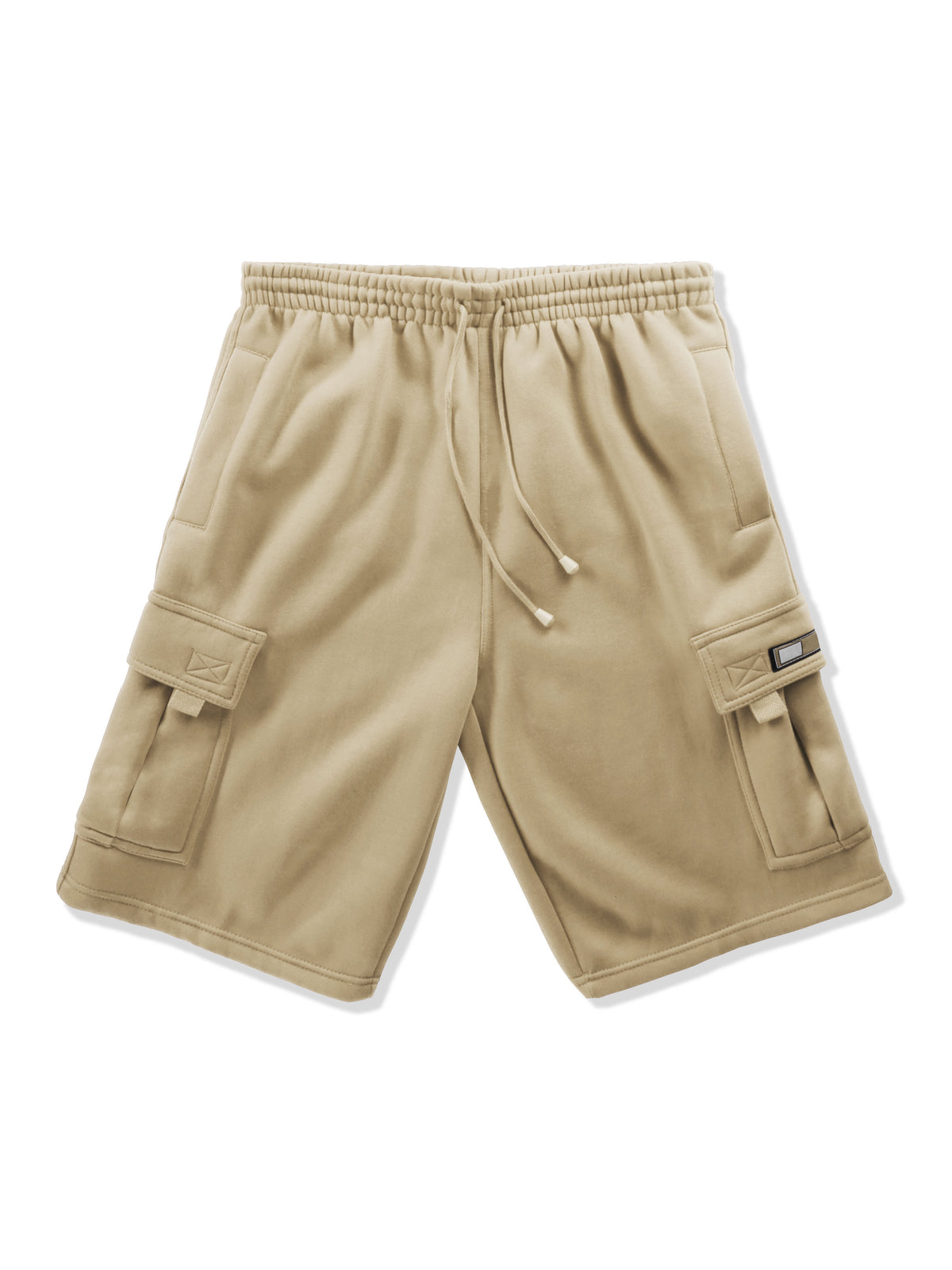 Men’s Premium Fleece Cargo Sweat Shorts Loose Fit in Khaki - Hat and Beyond casual shorts
