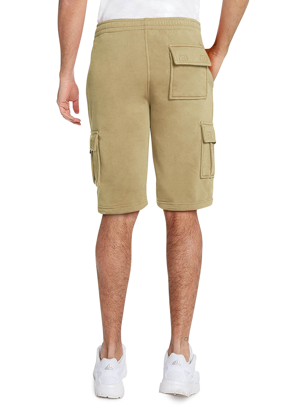 Men’s Premium Fleece Cargo Sweat Shorts Loose Fit in Khaki - Hat and Beyond casual shorts