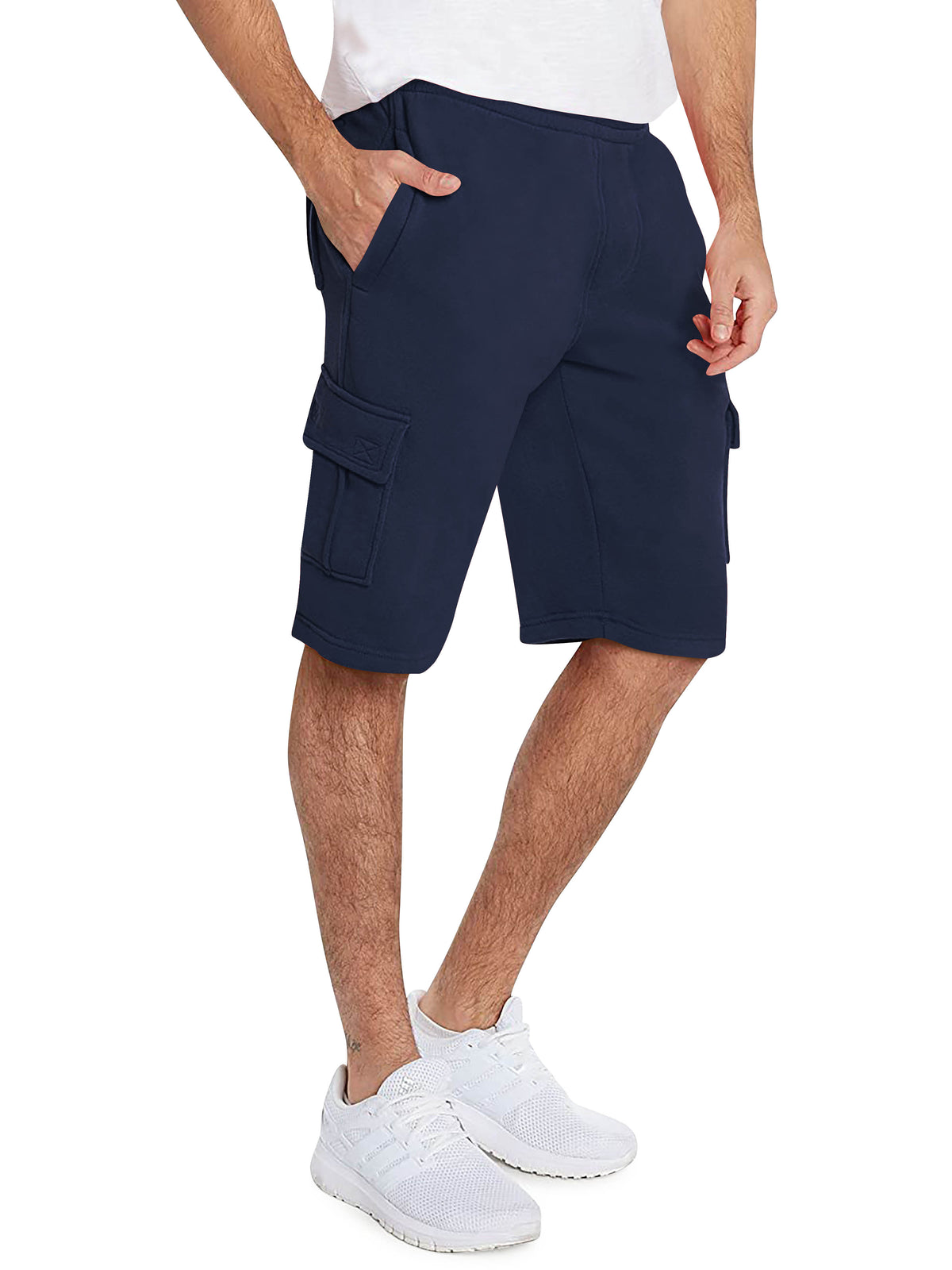 Men’s Premium Fleece Cargo Sweat Shorts Loose Fit in Navy - Hat and Beyond casual shorts