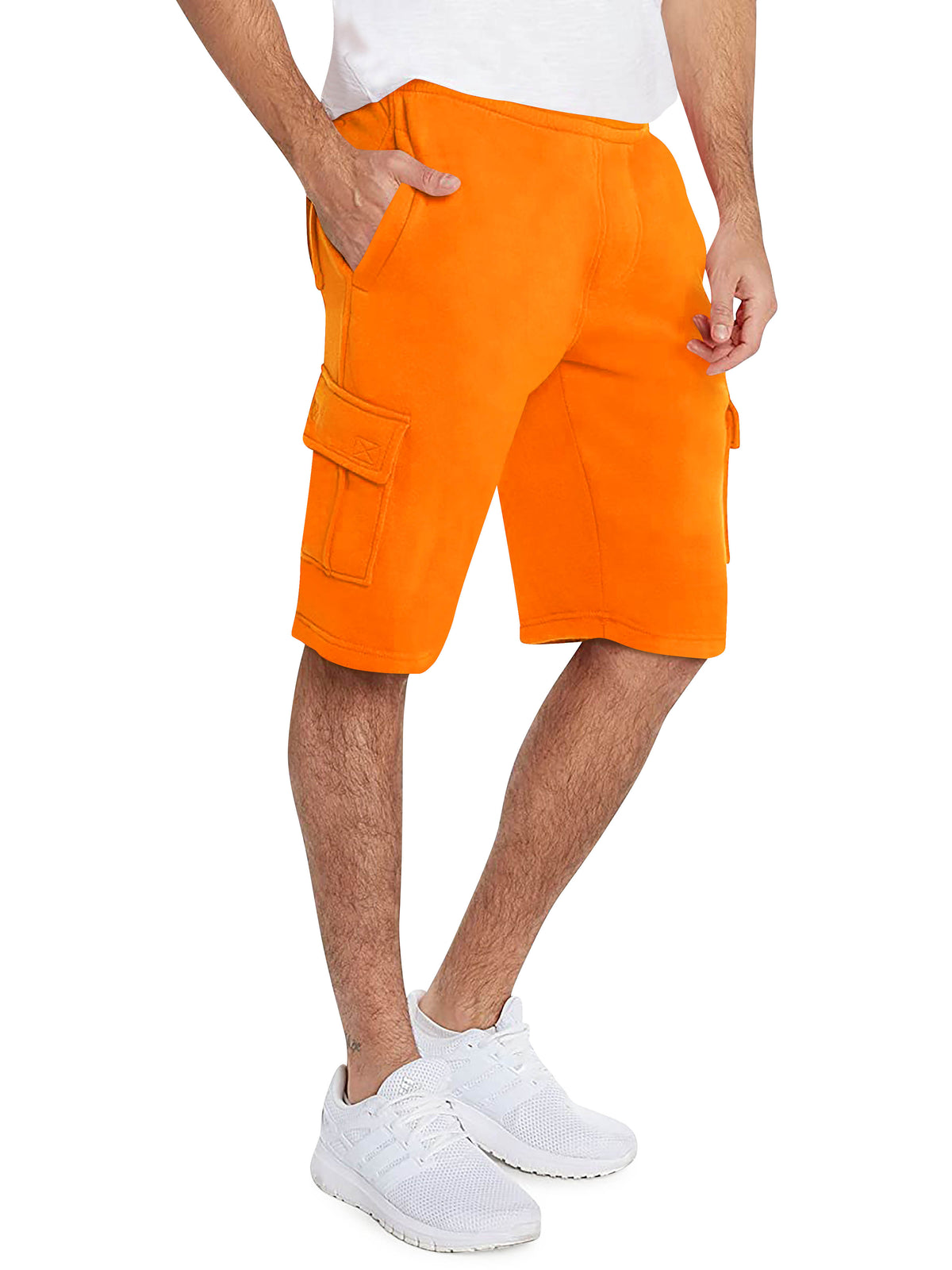 Men’s Premium Fleece Cargo Sweat Shorts Loose Fit in Orange - Hat and Beyond casual shorts