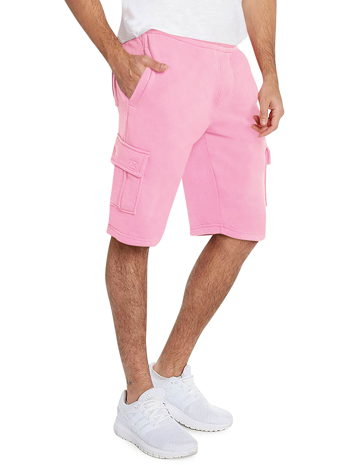 Men’s Premium Fleece Cargo Sweat Shorts Loose Fit in Pink - Hat and Beyond casual shorts