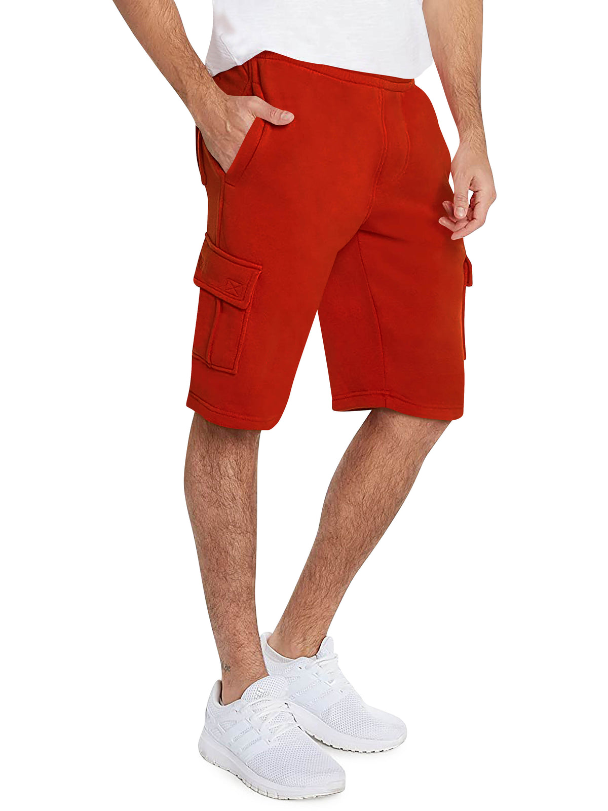 Men’s Premium Fleece Cargo Sweat Shorts Loose Fit in Red - Hat and Beyond casual shorts