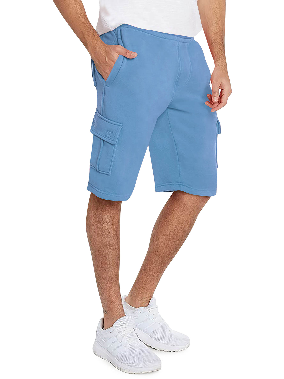 Men’s Premium Fleece Cargo Sweat Shorts Loose Fit in Sky Blue - Hat and Beyond casual shorts
