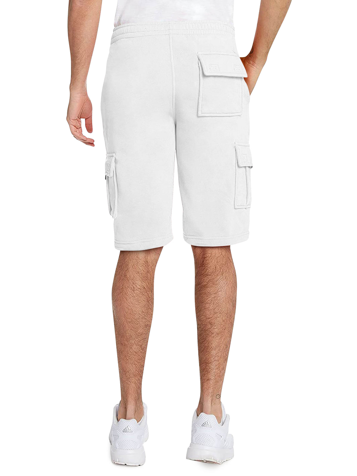 Men’s Premium Fleece Cargo Sweat Shorts Loose Fit in White - Hat and Beyond casual shorts