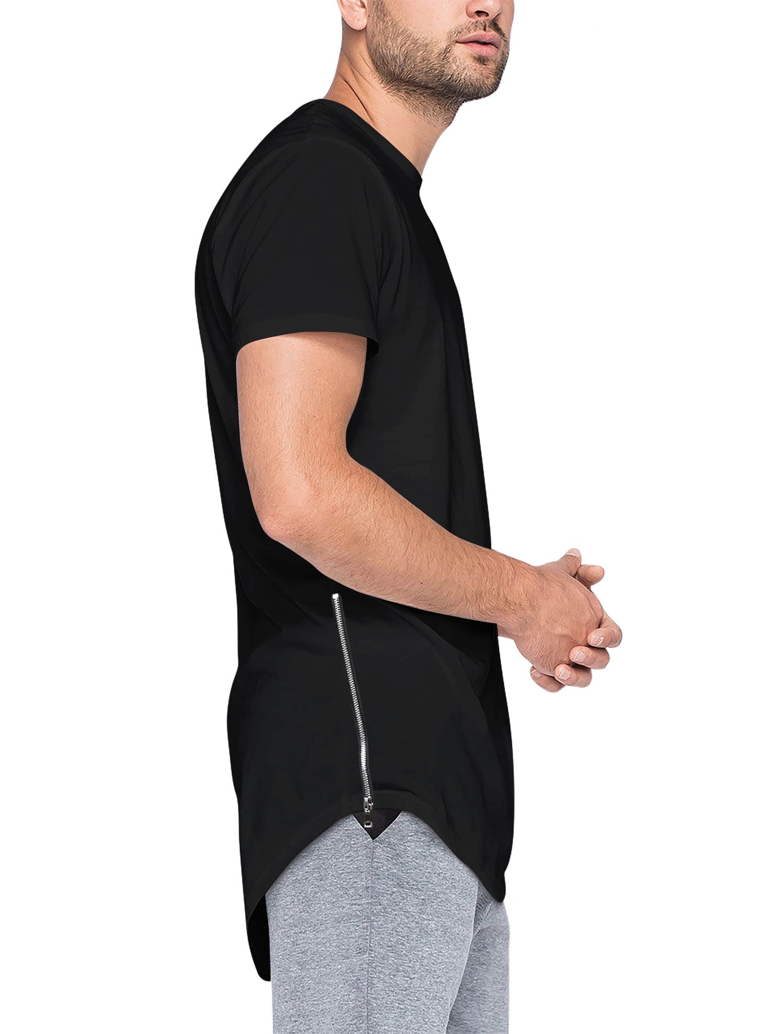 T-Shirt Longline Side & and Premium | with - T Mens Tops Beyond Hipster Tank Hat Zipper Shirts