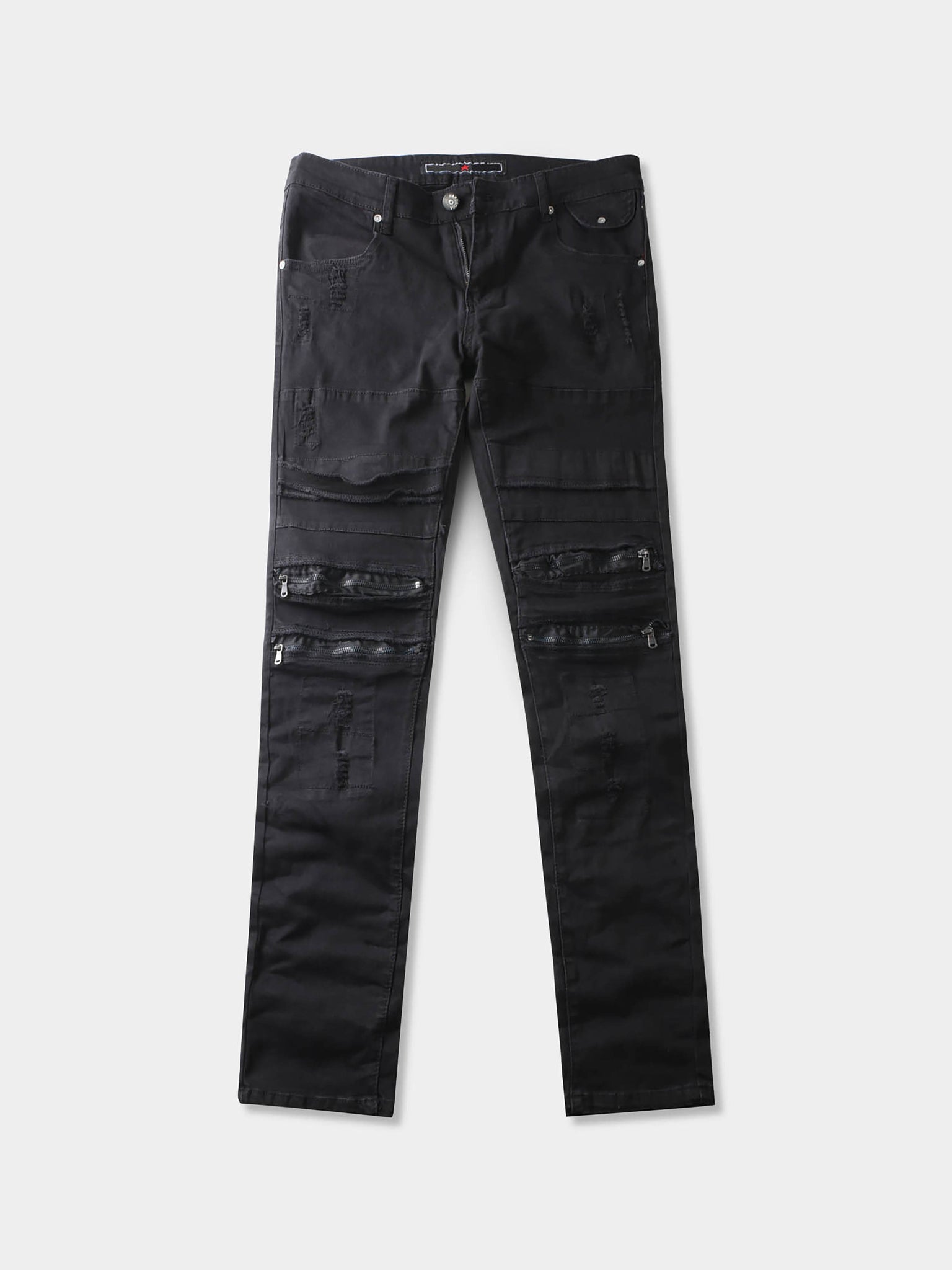 Men's Distressed Zipper Biker Jeans
