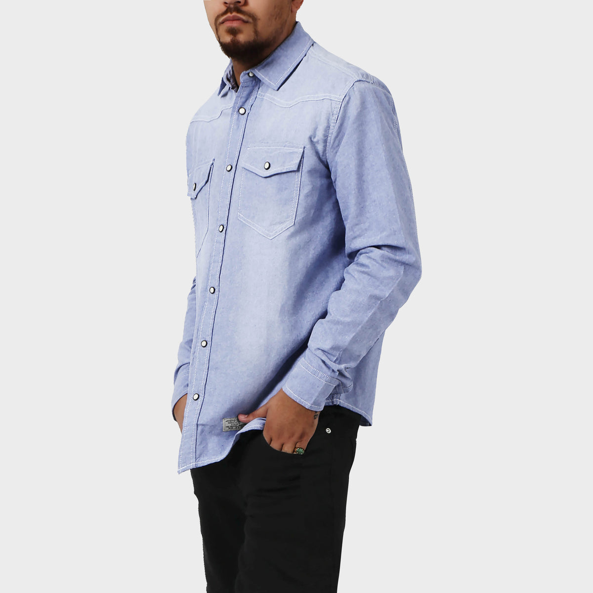 Men’s Denim Oxford Shirt in denim shirt_denim shirt men_jeans shirt_denim button up_boys denim shirt_mens denim shirts long sleeve_denim long sleeve shirt_Blue - Hat and Beyond bla