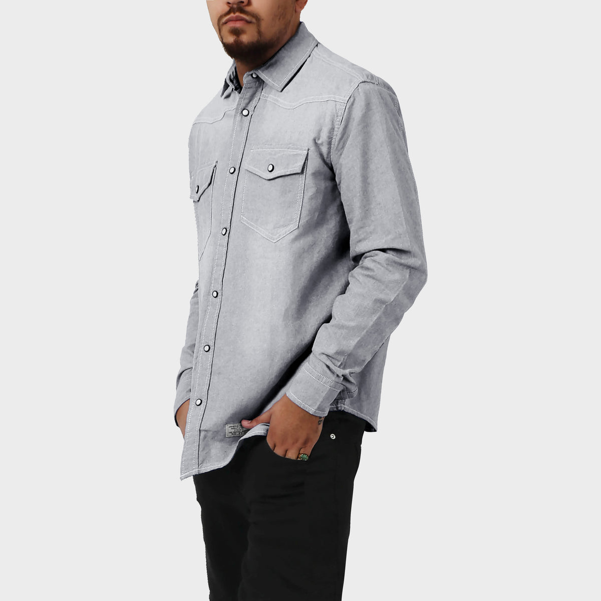 Men’s Denim Oxford Shirt in denim shirt_denim shirt men_jeans shirt_denim button up_boys denim shirt_mens denim shirts long sleeve_denim long sleeve shirt_Gray - Hat and Beyond bla