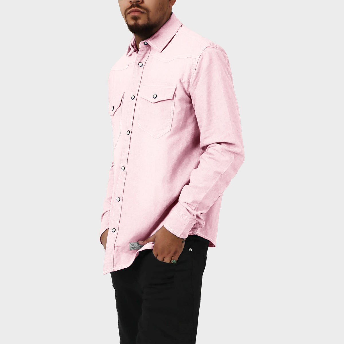 Men’s Denim Oxford Shirt in denim shirt_denim shirt men_jeans shirt_denim button up_boys denim shirt_mens denim shirts long sleeve_denim long sleeve shirt_Pink - Hat and Beyond bla