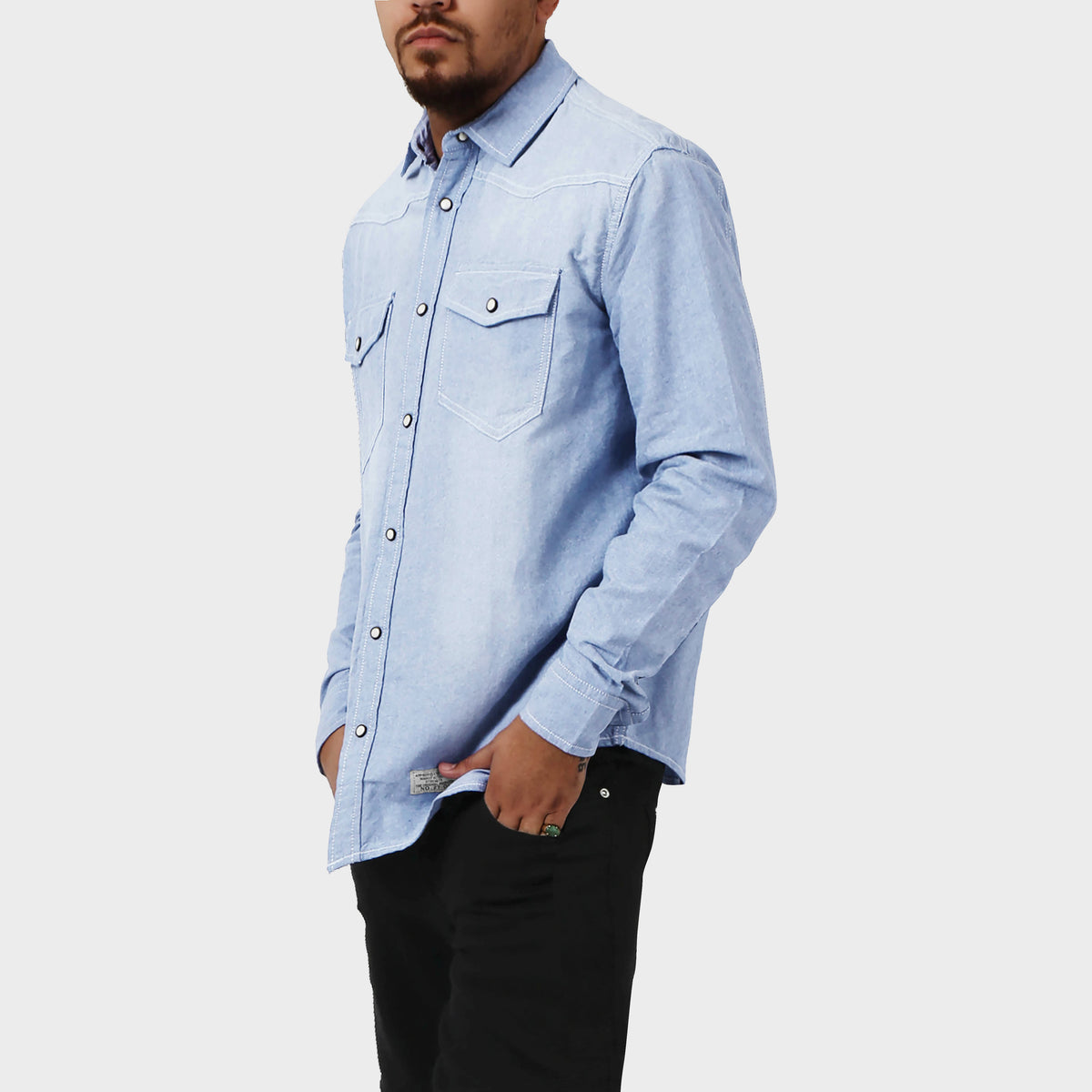 Men’s Denim Oxford Shirt in denim shirt_denim shirt men_jeans shirt_denim button up_boys denim shirt_mens denim shirts long sleeve_denim long sleeve shirt_Sky - Hat and Beyond blan