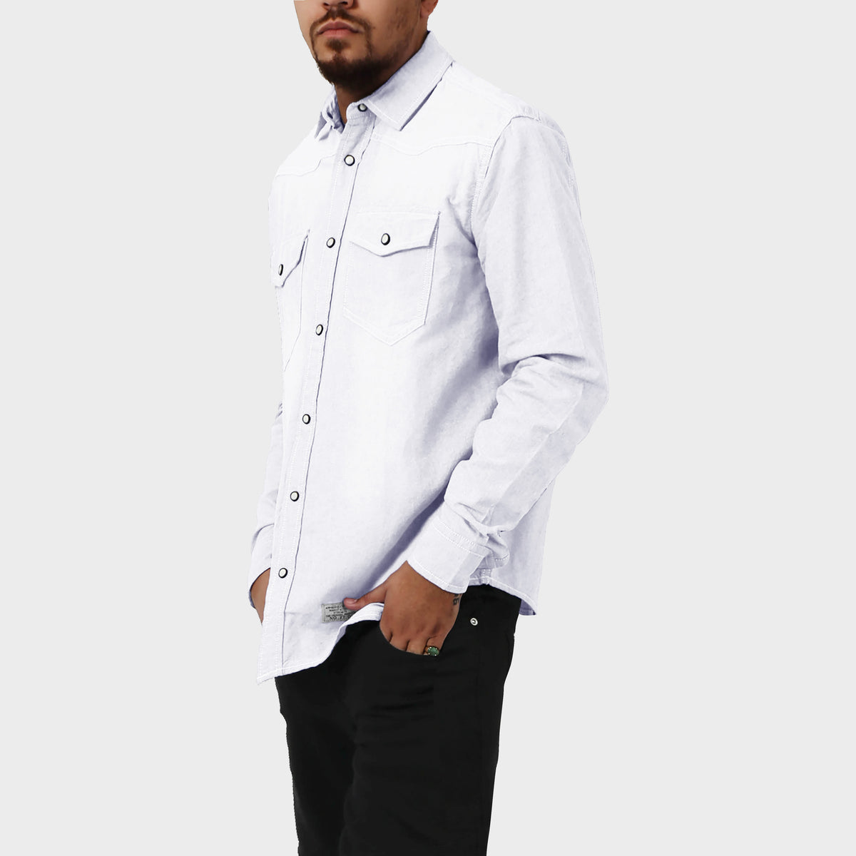 Men’s Denim Oxford Shirt in denim shirt_denim shirt men_jeans shirt_denim button up_boys denim shirt_mens denim shirts long sleeve_denim long sleeve shirt_White - Hat and Beyond bl