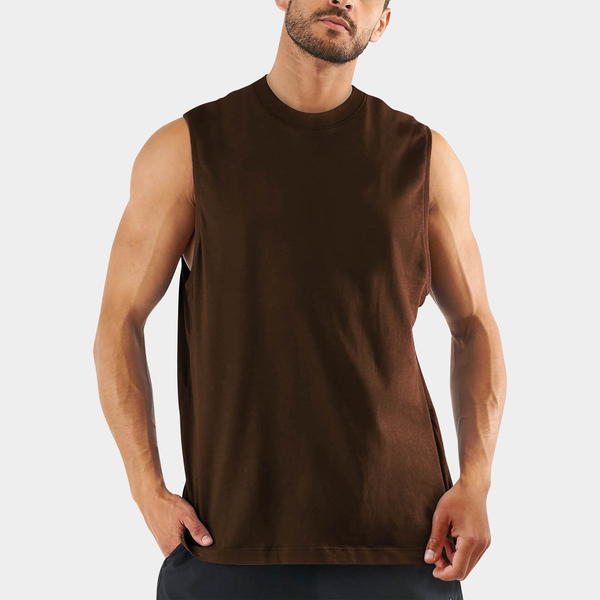 Men’s Muscle Tank Top in muscle tank_muscle tee_muscle tank tops_cropped muscle tank_under armour muscle shirt_insta slim tank_men muscle shirt_tank top_Brown - Hat and Beyond tank