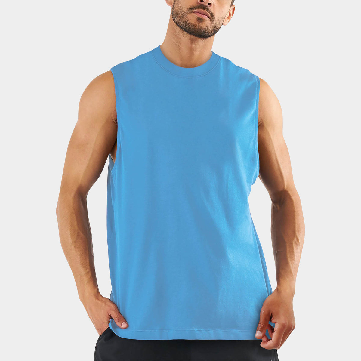 Men’s Muscle Tank Top in muscle tank_muscle tee_muscle tank tops_cropped muscle tank_under armour muscle shirt_insta slim tank_men muscle shirt_tank top_Carolina Blue - Hat and Bey