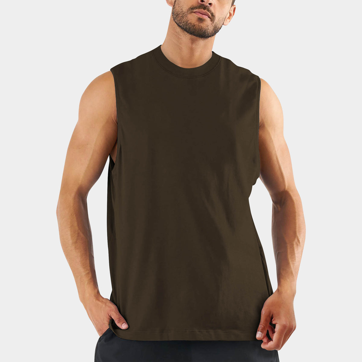 Men’s Muscle Tank Top in muscle tank_muscle tee_muscle tank tops_cropped muscle tank_under armour muscle shirt_insta slim tank_men muscle shirt_tank top_Dark Brown - Hat and Beyond