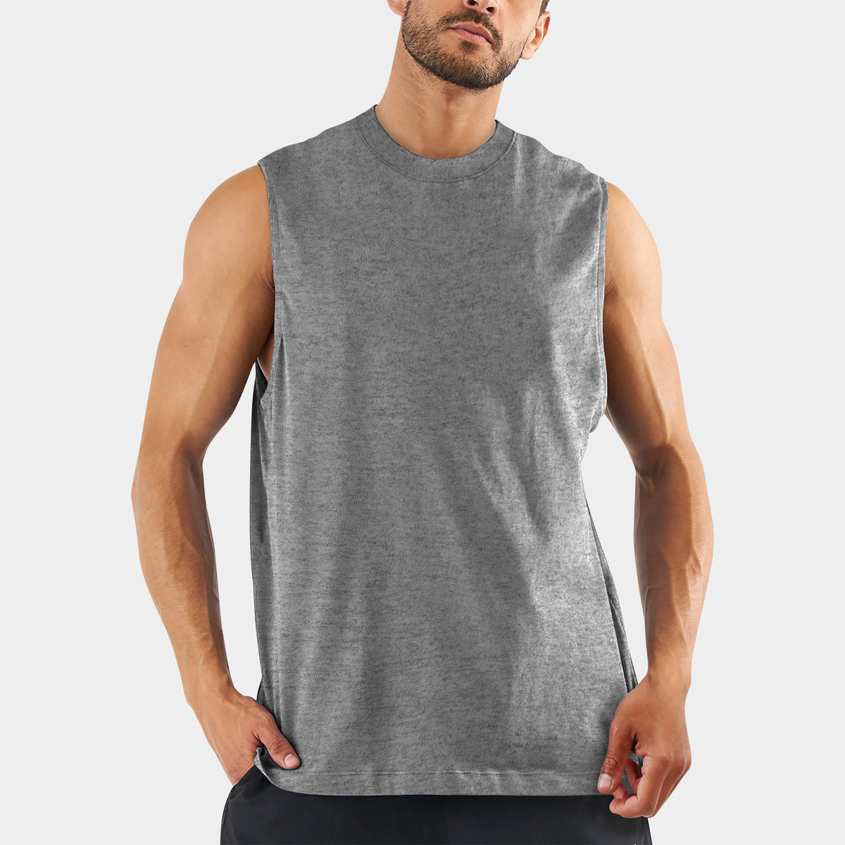 Men’s Muscle Tank Top in muscle tank_muscle tee_muscle tank tops_cropped muscle tank_under armour muscle shirt_insta slim tank_men muscle shirt_tank top_Heather Gray - Hat and Beyo