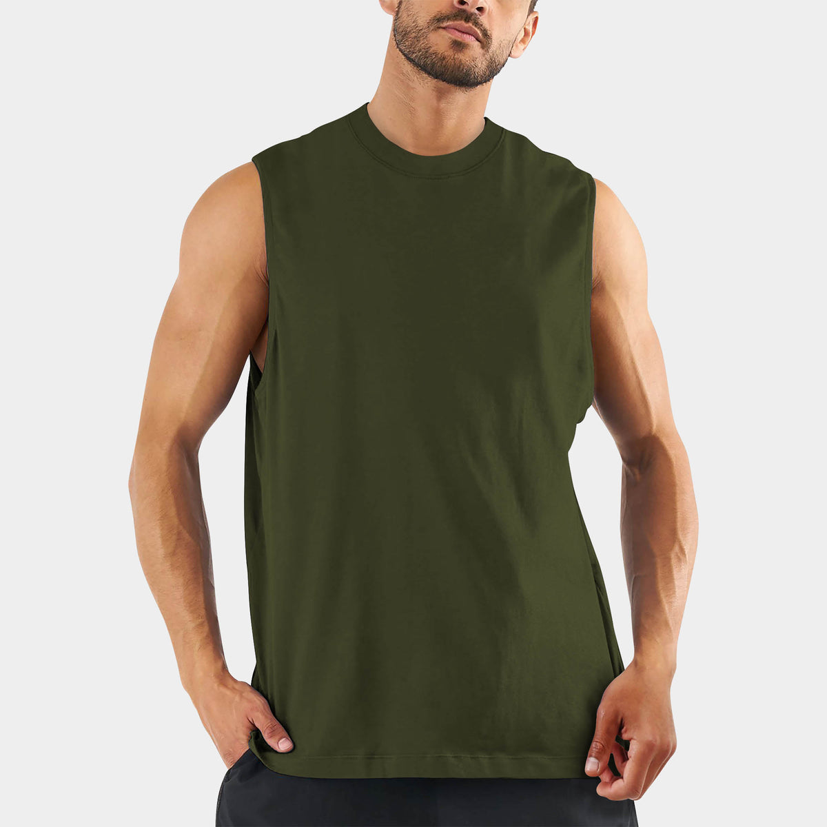 Men’s Muscle Tank Top in muscle tank_muscle tee_muscle tank tops_cropped muscle tank_under armour muscle shirt_insta slim tank_men muscle shirt_tank top_Olive - Hat and Beyond tank