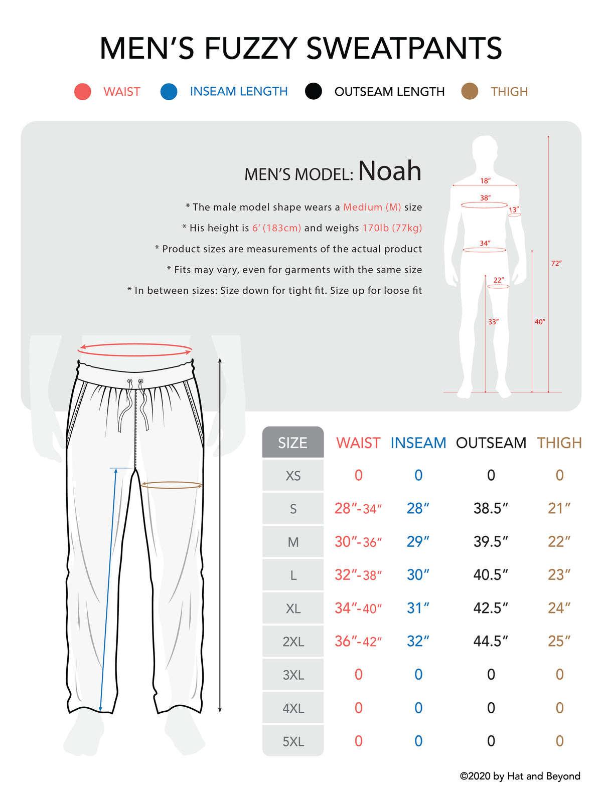 Men’s Fuzzy Sweatpants in fuzzy sweatpants_fuzzy joggers_sweatpants_jogging pants_track pants_track pants men_mens sweatpants_mens jogging bottoms_Size Chart - Hat and Beyond fleec