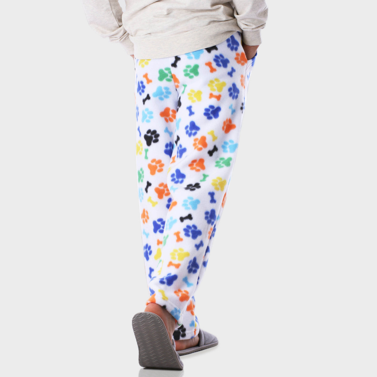 Men’s Animal Paw Print Fleece Pajama in pajama pants_mens pajama pants_mens lounge pants_old navy pajama pants_pajama bottoms_pj pants_fuzzy pajama pants_family pajama pants_White/