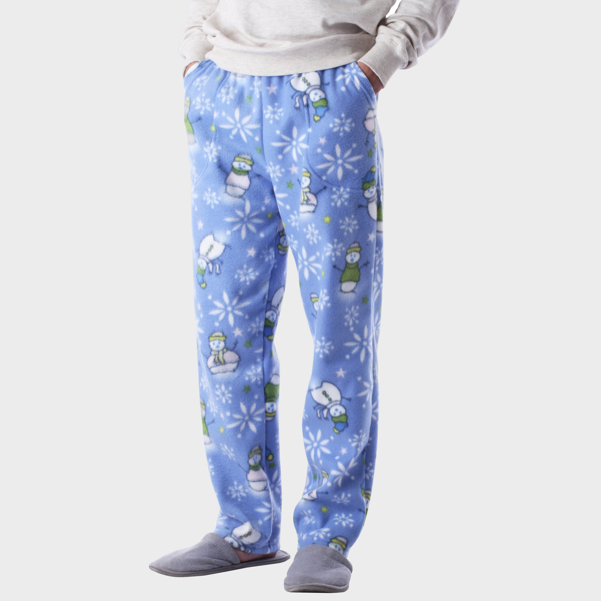 Men’s Snowman Fleece Pajama in pajama pants_mens pajama pants_mens lounge pants_soft pajama pants_pajama bottoms_pj pants_soft lounge pants_family pajama pants_Baby Blue Snowman - 