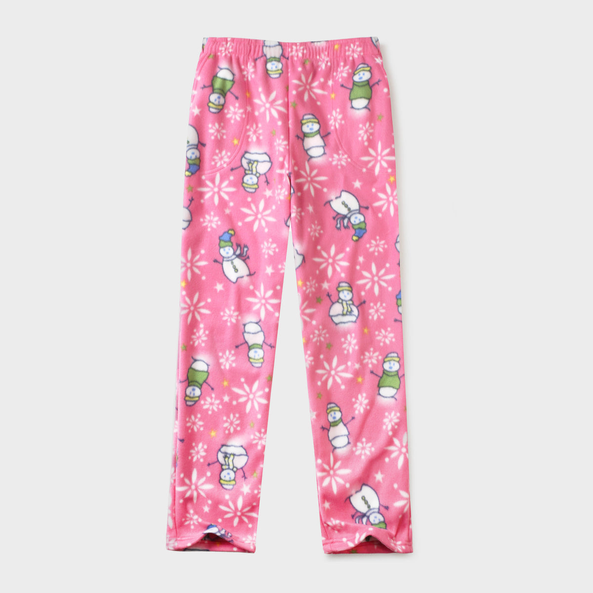 Men’s Snowman Fleece Pajama in pajama pants_mens pajama pants_mens lounge pants_soft pajama pants_pajama bottoms_pj pants_soft lounge pants_family pajama pants_Pink Snowman - Hat a