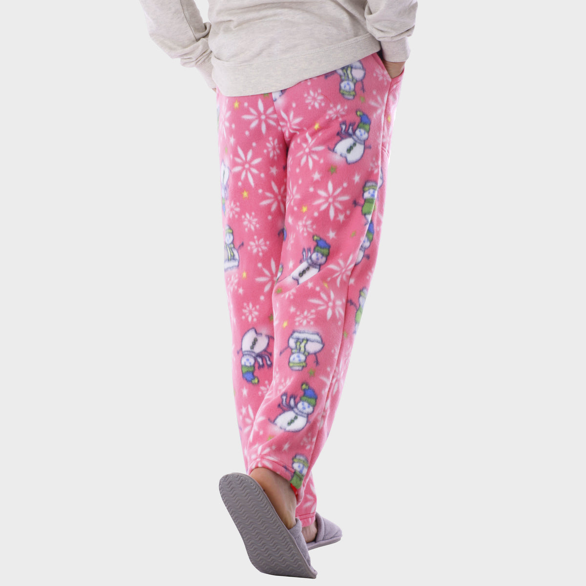Men’s Snowman Fleece Pajama in pajama pants_mens pajama pants_mens lounge pants_soft pajama pants_pajama bottoms_pj pants_soft lounge pants_family pajama pants_Pink Snowman - Hat a