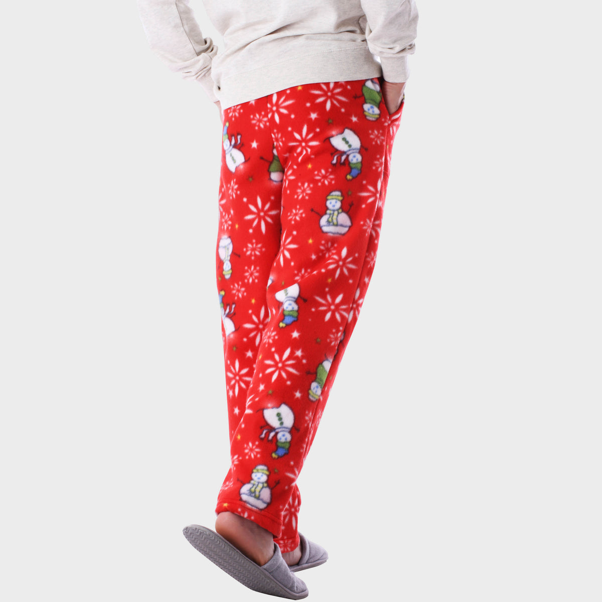 Men’s Snowman Fleece Pajama in pajama pants_mens pajama pants_mens lounge pants_soft pajama pants_pajama bottoms_pj pants_soft lounge pants_family pajama pants_Red Snowman - Hat an