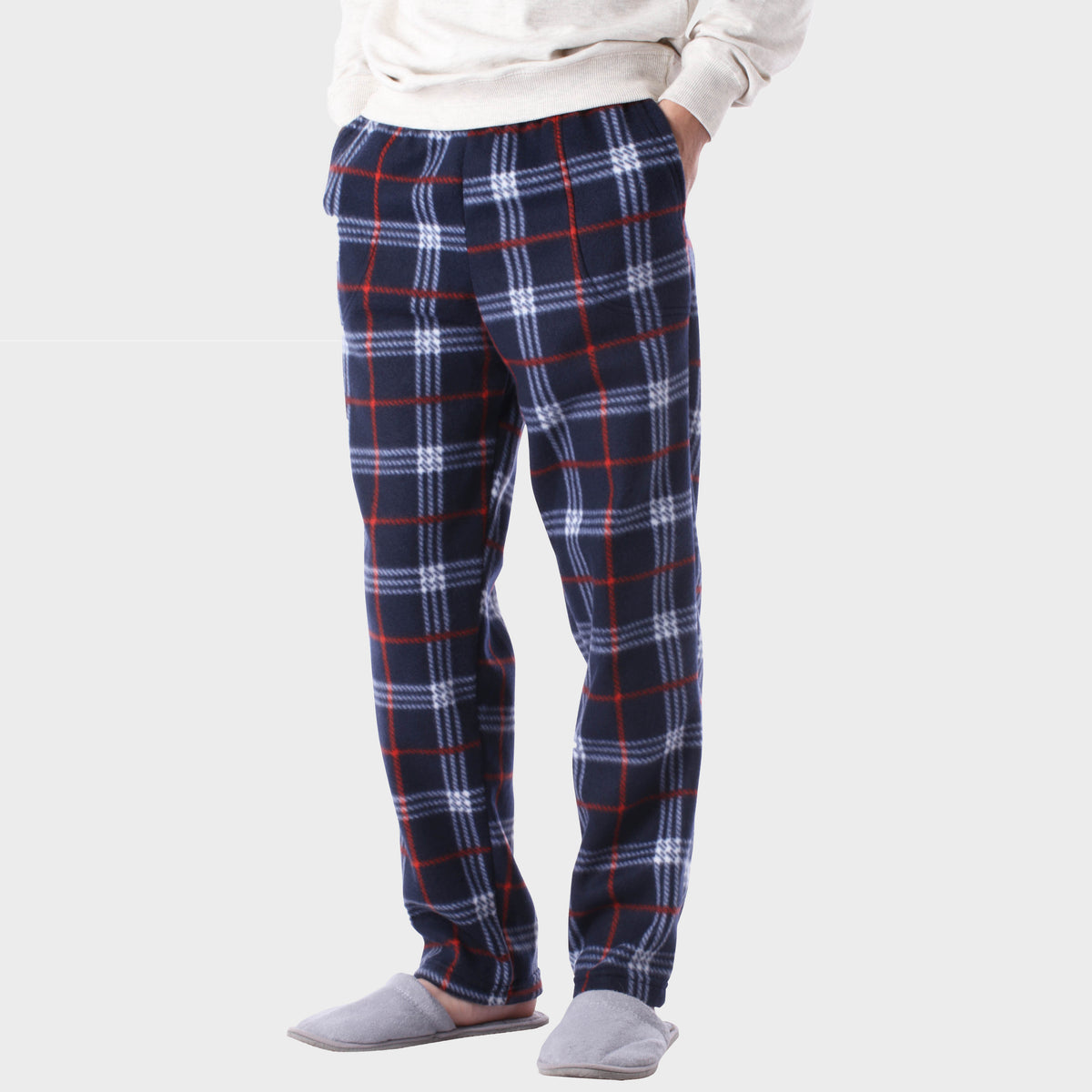 Men’s Plaid Navy Fleece Pajama in pajama pants_mens pajama pants_mens lounge pants_soft pajama pants_pajama bottoms_pj pants_fleece pajama pants_family pajama pants_Burberry Navy/R