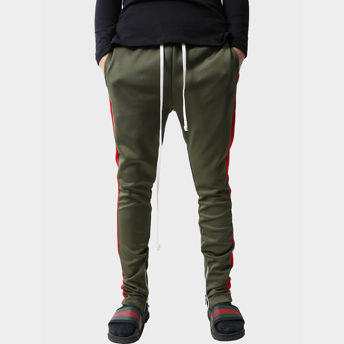 Men’s Two Tone Joggers in jogger_striped joggers_striped sweatpants_velvet joggers mens_sweatpants_side stripe joggers mens_champion sweatpants_champion joggers_mens joggers_Olive/