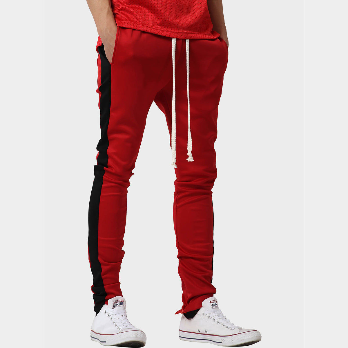 Men’s Two Tone Joggers in jogger_striped joggers_striped sweatpants_velvet joggers mens_sweatpants_side stripe joggers mens_champion sweatpants_champion joggers_mens joggers_Red/Bl