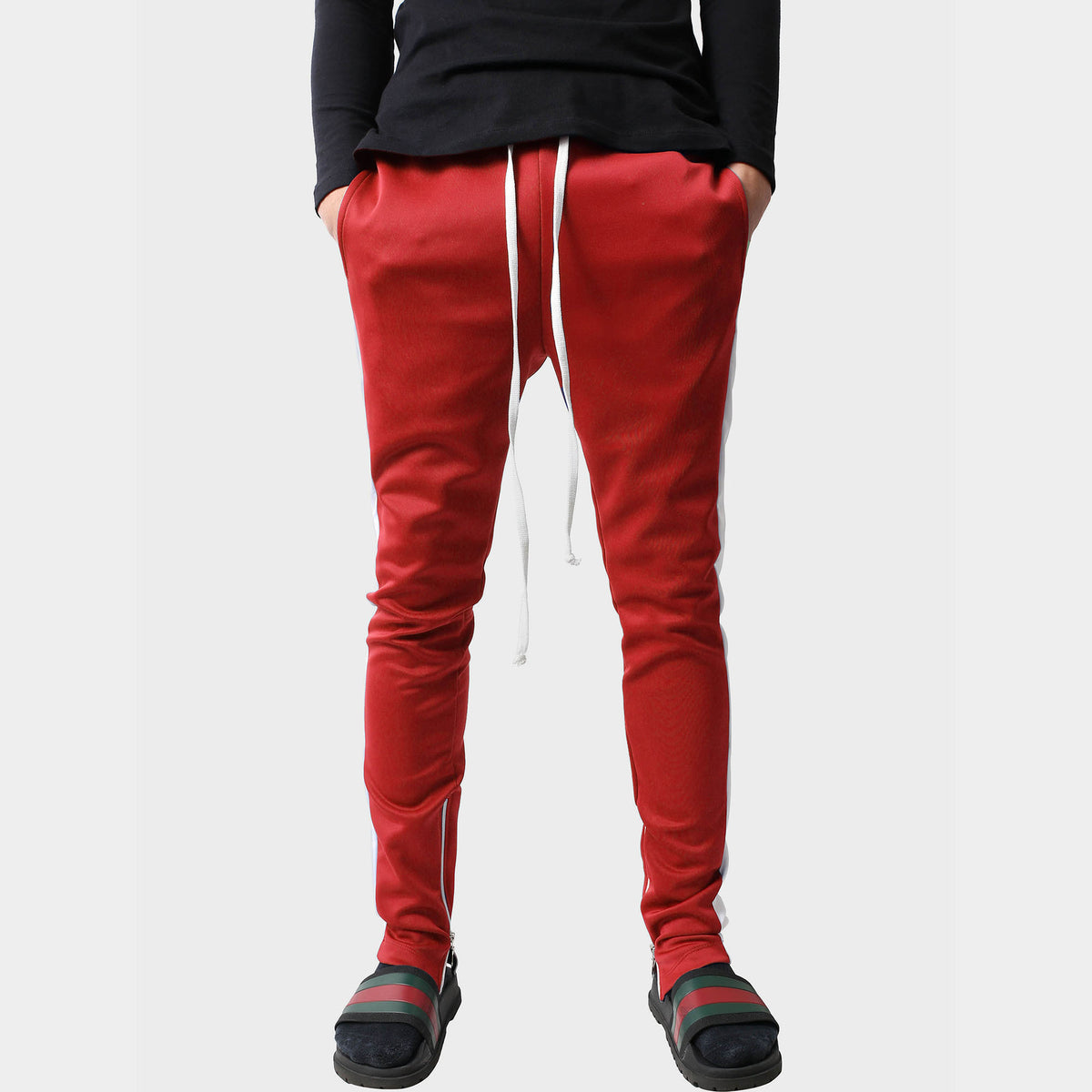 Men’s Two Tone Joggers in jogger_striped joggers_striped sweatpants_velvet joggers mens_sweatpants_side stripe joggers mens_champion sweatpants_champion joggers_mens joggers_Red/Wh