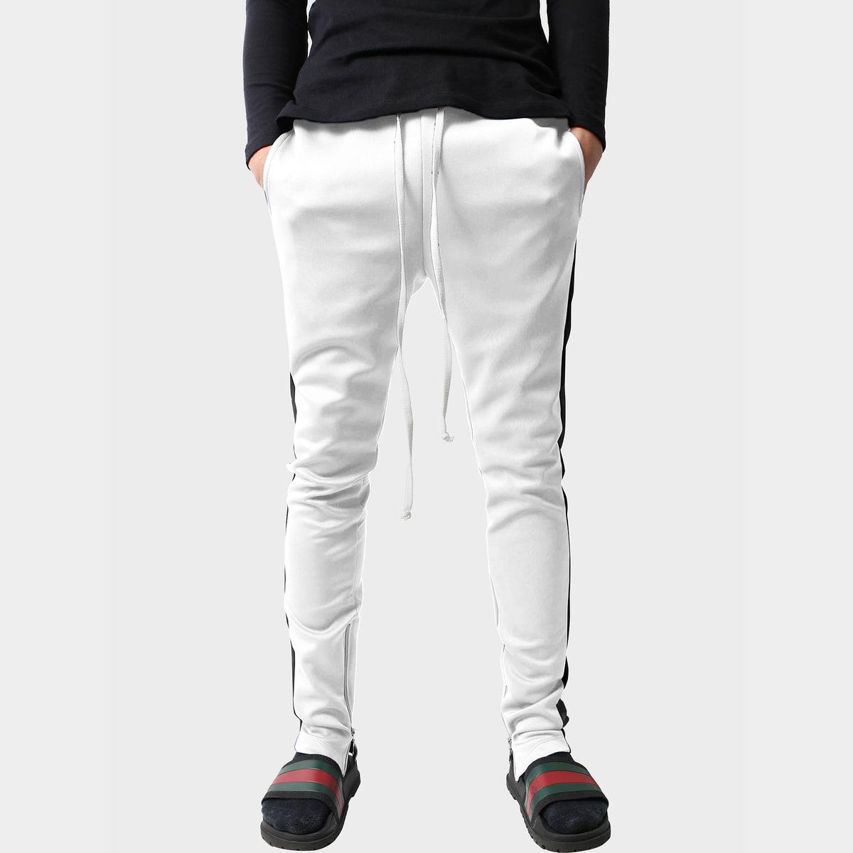 Men’s Two Tone Joggers in jogger_striped joggers_striped sweatpants_velvet joggers mens_sweatpants_side stripe joggers mens_champion sweatpants_champion joggers_mens joggers_White/