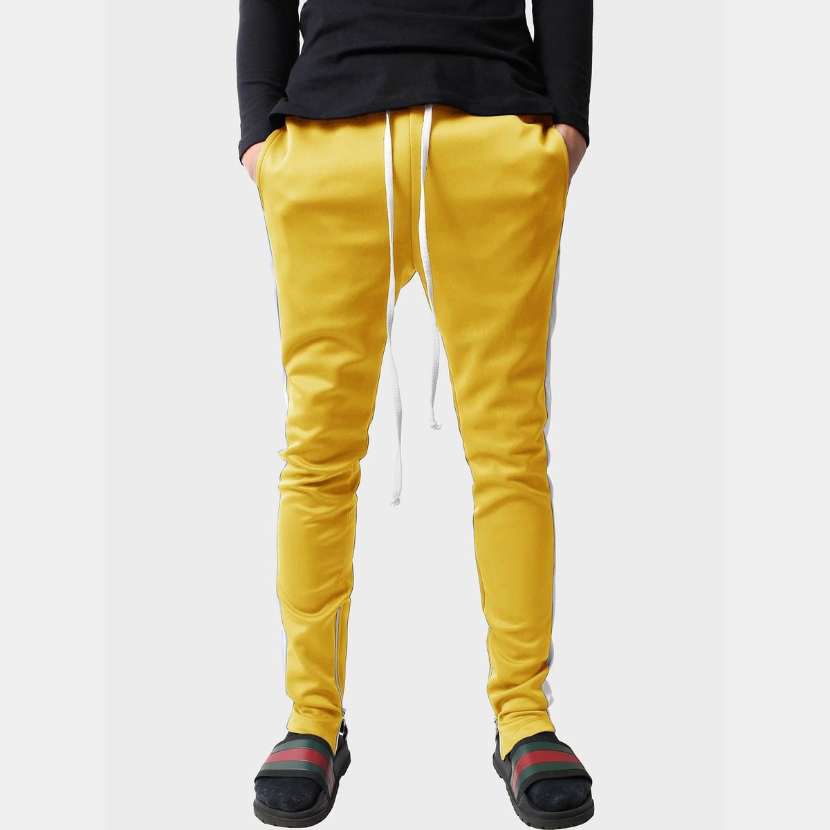 Men’s Two Tone Joggers in jogger_striped joggers_striped sweatpants_velvet joggers mens_sweatpants_side stripe joggers mens_champion sweatpants_champion joggers_mens joggers_Yellow