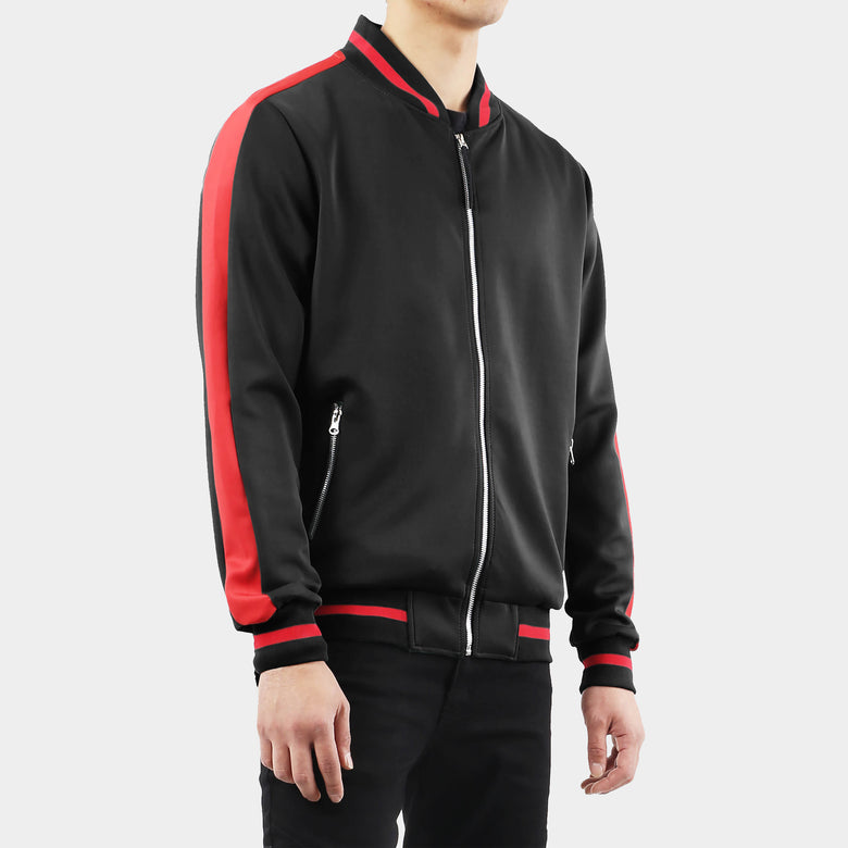 Men’s Track Bomber Jacket in bomber jacket_mens bomber jacket_boys bomber jacket_flying jacket_h&m bomber jacket_champion bomber jacket_athletic bomber jacket_Black/Red - Hat and B