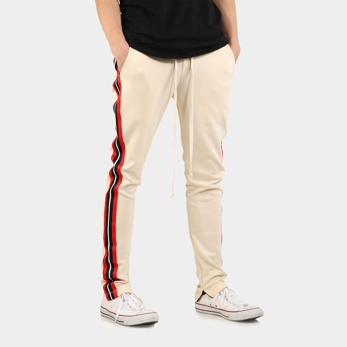 Men’s Taped Joggers in leather jogger_plain jogger_boys joggers_joggers mens_sport jogger_best sweatpants_track pants men_champion sweatpants_champion joggers_Beige - Hat and Beyon