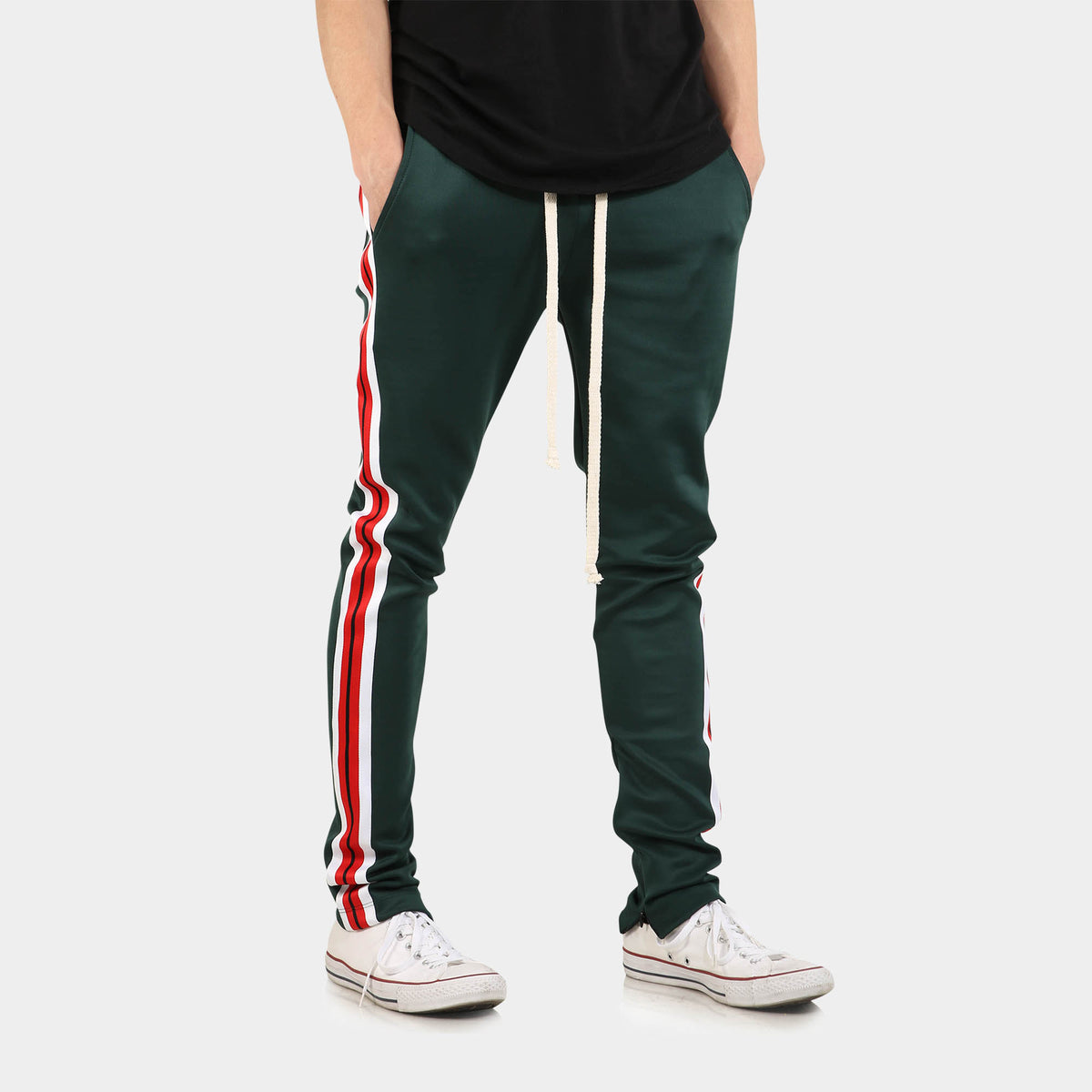 Men’s Taped Joggers in leather jogger_plain jogger_boys joggers_joggers mens_sport jogger_best sweatpants_track pants men_champion sweatpants_champion joggers_Green - Hat and Beyon