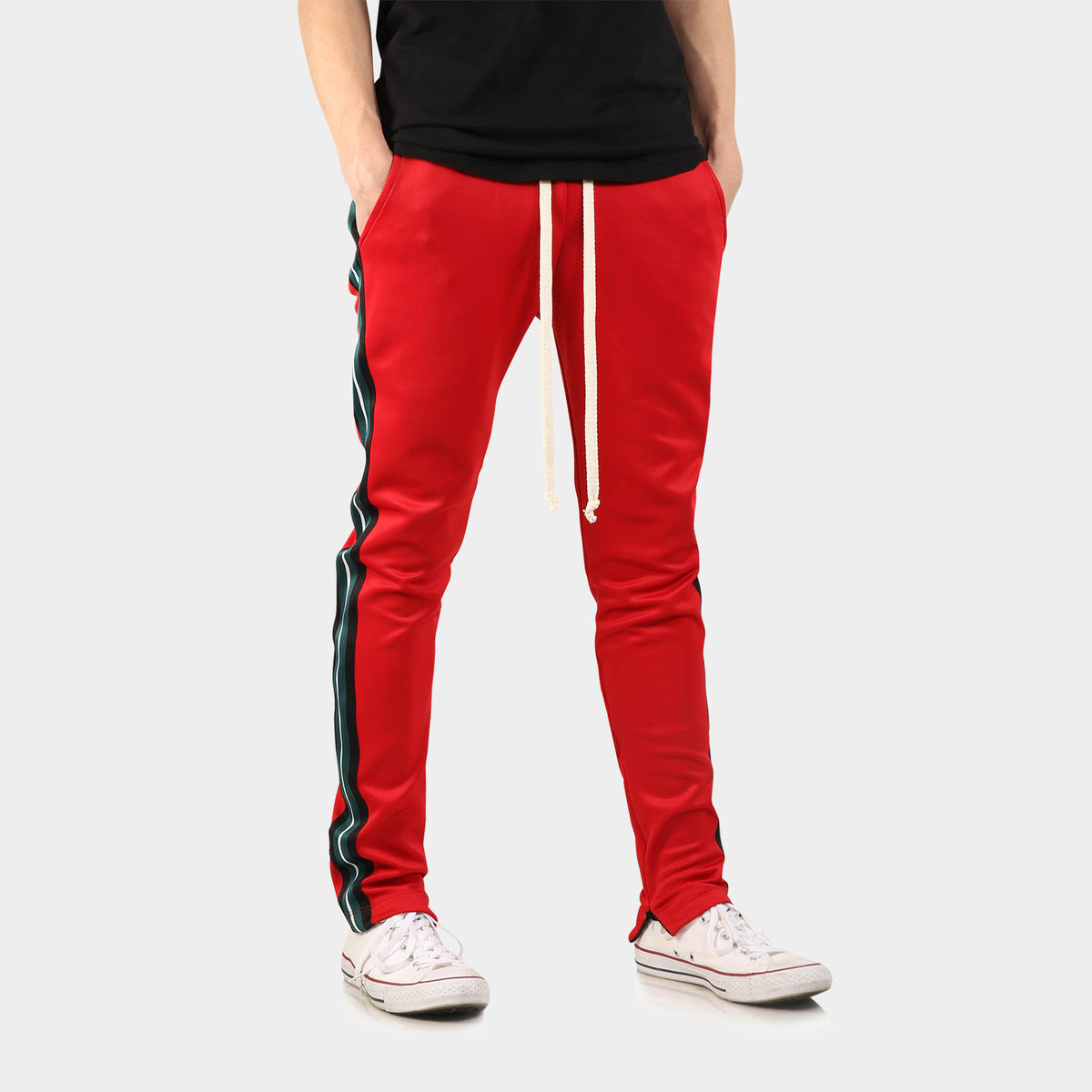 Men’s Taped Joggers in leather jogger_plain jogger_boys joggers_joggers mens_sport jogger_best sweatpants_track pants men_champion sweatpants_champion joggers_Red - Hat and Beyond 